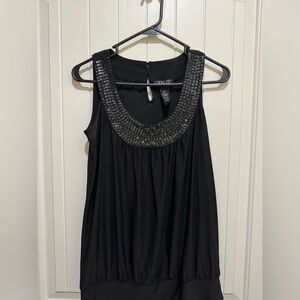 FYLO Black Sleeveless Blouse with Embellished Collar